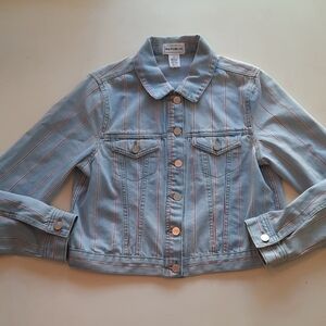 For the Republic blue denim jean jacket red medium